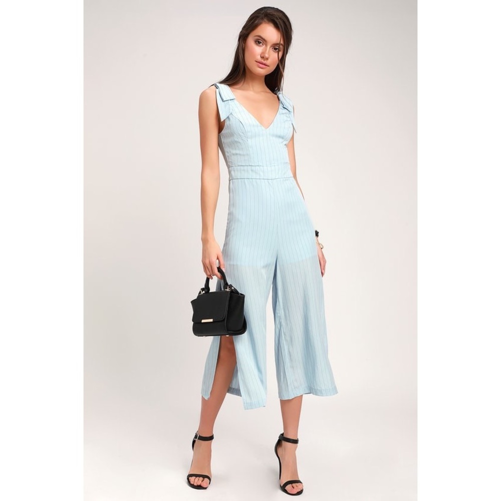 Striped Light Blue Culotte Jumpsuit XS